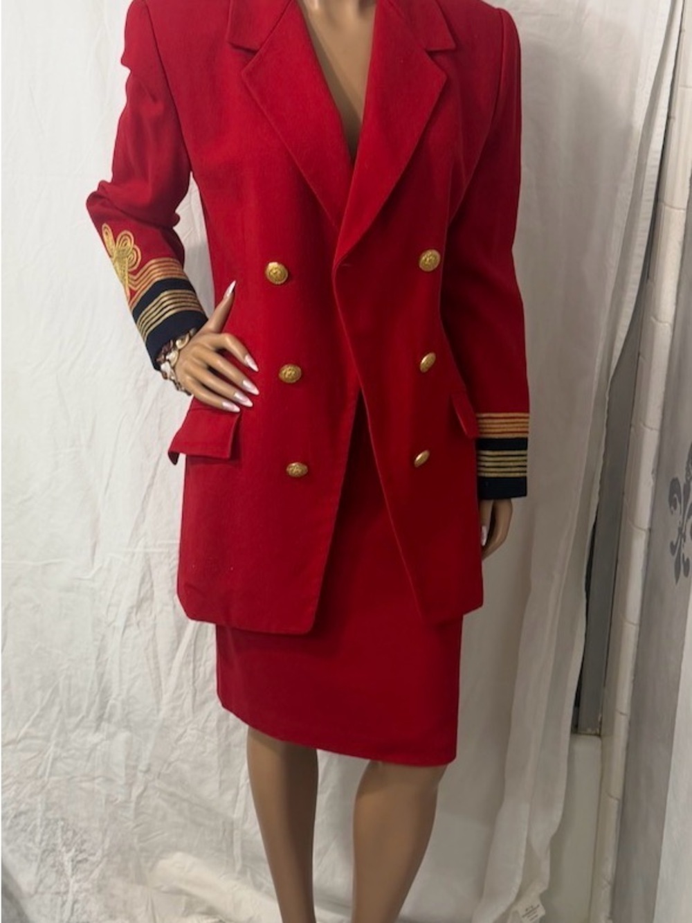 Womens Red Double-Breasted Blazer with Gold Button & Trim☑️ - Picture 12 of 15